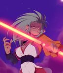  blue_hair breasts earrings energy_sword evil_grin evil_smile fingernails grin holding holding_weapon japanese_clothes jewelry long_hair medium_breasts ryouko_(tenchi_muyou!) sash sharp_fingernails slender_waist smile solo spiked_hair sticky_(stickysheep) sword tenchi_muyou! upper_body weapon yellow_eyes 