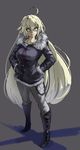  ahoge bespectacled blonde_hair boots breasts casual chain coat eu03 fate/apocrypha fate/grand_order fate_(series) full_body fur_collar glasses hair_between_eyes hands_in_pockets highres jeanne_d'arc_(alter)_(fate) jeanne_d'arc_(fate)_(all) knee_boots long_hair medium_breasts pants sketch solo very_long_hair winter_clothes winter_coat yellow_eyes 