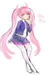  1girl boots broche danganronpa fake_horns hairband headdress horns jacket long_hair pantyhose pink_eyes pink_hair ribbon skirt smile tied_hair twintails utsugi_kotoko zettai_zetsubou_shoujo 