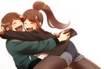  1boy 1girl asahina_aoi asahina_yuuta brother_and_sister brown_hair couple danganronpa eyes_closed happy hug open_mouth ponytail short_hair shorts siblings tied_hair zettai_zetsubou_shoujo 