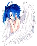  ahoge angel_wings blue_eyes blue_hair blush cardfight!!_vanguard male_focus name_(oiuio) sendou_aichi smile solo wings 
