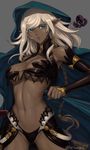  armpits ass_visible_through_thighs blue_eyes braid breasts cleavage cloak clothes_grab cowboy_shot dark_elf dark_skin eiwa elbow_sleeve elf expressionless fantasy grey_background head_tilt hips large_breasts light_brown_hair lips long_hair looking_at_viewer octopus original parted_lips partially_visible_vulva pointy_ears revealing_clothes sheath sheathed shiny shiny_hair shiny_skin sidelocks simple_background single_braid solo thigh_gap thighs toned twitter_username underboob 