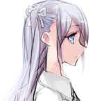  absurdres bad_id bad_pixiv_id blue_eyes closed_mouth collared_shirt eyebrows_visible_through_hair hair_between_eyes hair_ribbon highres long_hair misteor original profile purple_hair ribbon shirt sketch solo white_background white_ribbon white_shirt 