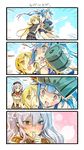  4koma black_serafuku black_skirt blonde_hair blue_eyes blue_hair blush breasts comic depth_charge empty_eyes epaulettes gameplay_mechanics gloves hair_between_eyes highres i-19_(kantai_collection) jacket jealous kantai_collection kashima_(kantai_collection) large_breasts long_hair long_sleeves masochism multiple_girls necktie nonco open_mouth pleated_skirt red_eyes satsuki_(kantai_collection) school_swimsuit school_uniform serafuku short_hair silent_comic silver_hair skirt star star-shaped_pupils swimsuit symbol-shaped_pupils translated tri_tails two_side_up white_gloves white_jacket white_neckwear yellow_eyes 