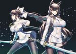  aiguillette animal_ears artist_name ass_visible_through_thighs atago_(azur_lane) azur_lane bangs black_background black_legwear bow breasts brown_eyes brown_hair closed_mouth commentary_request cowboy_shot double-breasted fighting_stance gloves hair_bow hair_ribbon highres holding holding_sword holding_weapon itaco1987 katana large_breasts legs_apart long_hair long_sleeves looking_at_viewer military military_uniform miniskirt mole mole_under_eye multiple_girls panties panties_under_pantyhose pantyhose pantyshot pantyshot_(standing) parted_lips pleated_skirt ponytail profile ribbon sheath simple_background skirt smile standing sword takao_(azur_lane) thighband_pantyhose thighhighs tsurime underwear uniform unsheathed upskirt very_long_hair weapon white_bow white_gloves white_panties white_ribbon white_skirt 