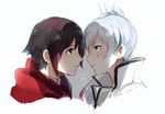  2girls black_hair face_to_face lol_(7819977) long_hair looking_at_another multiple_girls ponytail ruby_rose rwby short_hair weiss_schnee white_hair yuri 