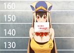  arms_behind_back bad_id bad_pixiv_id bare_shoulders blush brown_eyes brown_hair fate/grand_order fate_(series) hat height_chart jewelry long_hair looking_at_viewer necklace sleeveless smile solo swastika translated xuanzang_(fate/grand_order) yostxxx 