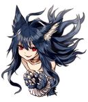  ahoge animal_ear_fluff animal_ears bangs blue_hair collarbone cropped_torso eyebrows_visible_through_hair fang fenrir_(shingeki_no_bahamut) granblue_fantasy hair_between_eyes highres long_hair looking_at_viewer open_mouth paws purple_eyes shingeki_no_bahamut sidelocks simple_background smile solo sukemyon white_background 