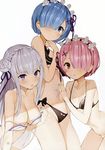  bikini breast_hold cleavage emilia_(re_zero) matsui_hiroaki ram_(re_zero) re_zero_kara_hajimeru_isekai_seikatsu rem_(re_zero) screening swimsuits undressing 