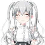  absurdres arms_at_sides bad_id bad_pixiv_id bare_shoulders blush blush_stickers closed_eyes closed_mouth drill_hair ears_visible_through_hair eyebrows_visible_through_hair grey_hair hair_between_eyes highres long_hair misteor original puffy_sleeves shirt sleeves smile solo twintails white_background white_shirt white_sleeves 