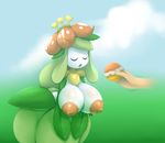  anthro big_breasts breasts clothed clothing elfdrago eyes_closed female flora_fauna food human lilligant mammal nintendo nipples not_furry pastry plant pok&eacute;mon pok&eacute;mon_(species) pok&eacute;morph pseudo_clothing solo_focus topless video_games white_skin 