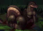  2017 anthro big_butt breasts butt crocodilian female looking_at_viewer nude presenting presenting_hindquarters reptile sal-sal scalie solo swamp water 