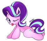  2017 blue_eyes cutie_mark equine eyelashes female feral friendship_is_magic hair hi_res hooves horn mammal marenlicious multicolored_hair multicolored_tail my_little_pony one_eye_closed open_mouth simple_background solo starlight_glimmer_(mlp) tongue tongue_out two_tone_hair unicorn white_background 