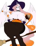  2017 big_breasts breasts broom candy cleavage clothed clothing costume equine female food friendship_is_magic horn huge_breasts legwear lollipop looking_at_viewer magic_user mammal my_little_pony princess_celestia_(mlp) simple_background smile stockings sunlover611 thick_thighs unicorn white_background wide_hips wings witch 