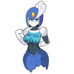  2017 abs absurd_res alpha_channel armor armwear big_breasts blue_eyes breasts capcom clothing digital_media_(artwork) elbow_gloves female frown gloves hand_behind_back helmet hi_res humanoid looking_at_viewer m0n1e machine marine mega_man_(series) mega_milk merfolk navel not_furry portrait robot simple_background solo splash_woman transparent_background video_games wide_hips 