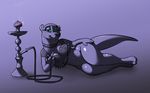  anthro bottomless breasts clothed clothing female green_eyes hookah kapua_(character) looking_at_viewer lying mammal monochrome mustelid on_side otter siroc smile solo wide_hips 