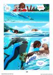  2017 anthro arno asphyxiation blue_eyes cat celio clothing comic dialogue dick_(character) drowning duo_focus english_text feline grabbing group male mammal marine neck_grab one-piece_swimsuit peritian pinniped sea sea_lion siamese swimming swimsuit text underwater water 