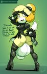  animal_crossing anthro argento balls big_balls blindfold bulge canine clothed clothing dialogue dickgirl english_text huge_balls hyper hyper_balls hyper_bulge intersex isabelle_(animal_crossing) looking_back mammal nintendo solo standing text thick_thighs underwear video_games 