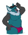  2017 4_fingers anthro anthrofied arm_tuft bat bedroom_eyes belly big_ears biped blep blue_fur blue_nipples cheek_tuft claws clothed clothing colored digital_drawing_(artwork) digital_media_(artwork) fangs flat_cap front_view fur green_eyes grey_claws grey_fur half-closed_eyes half-length_portrait hand_on_hip hat_lift head_tuft heart_nose hi_res inner_ear_fluff legs_together looking_at_viewer male mammal moobs multicolored_fur neck_tuft nintendo nipples overweight overweight_male pink_nose pink_tongue pok&eacute;mon pok&eacute;mon_(species) pok&eacute;morph portrait raised_arm raised_eyebrow red_bottomwear red_clothing seductive shoulder_tuft simple_background skimpy slimeymonsterguts smile solo standing swoobat thong tongue tongue_out topless tuft video_games white_background white_fur 