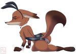  2017 anthro arm_support blush bunny_costume butt canine clothed clothing costume crossdressing dipstick_ears dipstick_tail disney fake_ears fake_rabbit_ears fox furgonomics gloves_(marking) green_eyes half-closed_eyes kneeling looking_at_viewer male mammal markings multicolored_tail nick_wilde shirt_collar shirt_cuffs side_view simple_background socks_(marking) solo tail_clothing tight_clothing white_background wide_hips yitexity zootopia 
