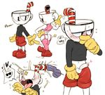  &lt;3 ahegao animate_inanimate balls bottomless clothed clothing crossdressing cuphead_(character) cuphead_(game) disembodied_penis gloves humanoid looking_pleasured male male/male male_penetrating not_furry object_head penis rusianz sweat tagme 