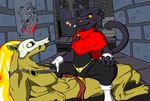  anthro cape city clairen_(rivals_of_aether) clothing digital_media_(artwork) dragonweirdo feline female fire forsburn hyena male mammal panther rivals_of_aether smile video_games 