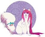  alu12 ambiguous_gender artemis_tsukino bell bow cat feline feral fluffy fluffy_tail fur hair long_hair long_tail mammal mane paws pink_eyes pink_hair smile solo white_fur 