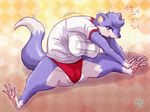  2016 abstract_background anthro barefoot big_breasts black_nose blush breasts buruma camel_toe clothed clothing digital_media_(artwork) dipstick_tail eyelashes female fully_clothed fur gym_uniform hair hindpaw japanese_text looking_at_viewer mammal melonleaf multicolored_body multicolored_fur multicolored_tail mustelid open_mouth open_smile pattern_background pawpads paws plump_camel_toe plump_labia prune_(melonleaf) purple_body purple_eyes purple_fur purple_hair purple_tail pussy red_bottomwear shaded shirt signature simple_background sitting skimpy smile solo spread_legs spreading story_at_source stretching text thick_thighs two_tone_body two_tone_fur weasel whiskers white_body white_fur white_tail white_topwear 