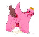  anus bebebebebe blush clothing dinosaur disembodied_hand dress female fingering gaping gaping_anus male male/female pink_skin pussy pussy_juice spreading toto_(artist) urine zawazawa_mori_no_ganko-chan 