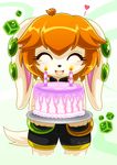  &lt;3 2017 anthro arung98 basset_hound birthday_cake black_nose blush cake candle canine clothed clothing cube_(object) dog eyes_closed female food freedom_planet freedom_planet_2 hair mammal milla_basset orange_hair solo video_games 