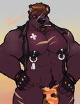  anthro bear bulge cigarette clothing hands_on_hips male mammal marlon.cores mostly_nude muscular muscular_male nipple_piercing nipples notched_ear piercing scar solo standing underwear 