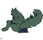  2017 ambiguous_gender anthro bodbloat canine chimera-mutt_(character) dog duo looking_back lying mammal pinned sat_on sitting sitting_on size_difference wolf 