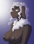  2017 anthro areola breasts caprine cleavage clothed clothing conditional_dnp female gabby_(kadath) hair kadath mammal nipples sheep solo swimsuit yellow_eyes 