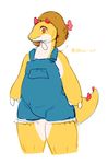  bebebebebe clothing dinosaur female hat overalls solo tagme text toto_(artist) translation_request 