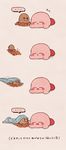  blanket blush closed_eyes crossover diglett drooling gen_1_pokemon gurumi_mami highres kirby kirby_(series) lying no_humans on_stomach open_mouth pokemon pokemon_(creature) thought_bubble tired translated 