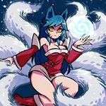  :&lt; ahri akairiot animal_ears black_hair breasts cleavage detached_sleeves energy_ball fox_ears fox_tail korean_clothes league_of_legends long_hair medium_breasts multiple_tails slit_pupils solo tail whisker_markings yellow_eyes 