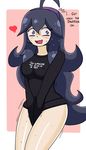  1girl @_@ ahoge al_bhed_eyes between_legs black_sweater blush border bottomless breasts clothes_writing covering_crotch drooling english erect_nipples flying_sweatdrops hand_between_legs hands_together headband heart hex_maniac_(pokemon) large_breasts long_hair looking_away looking_to_the_side matching_hair/eyes nervous npc_trainer open_mouth pink_background pokemon pokemon_(game) pokemon_xy purple_eyes purple_hair putry ribbed_sweater shiny_skin simple_background smile solo standing sweat sweater talking text trembling v_arms wavy_mouth white_border 