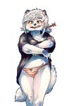  2017 alternate_color anthro bedroom_eyes belly big_breasts biped black_clothing black_nose black_topwear blush breasts brown_eyes camel_toe canine cheek_tuft cleavage clothed clothing clothing_lift collarbone dipstick_ears dog eyelashes female fluffy fluffy_tail front_view hair hair_accessory half-closed_eyes hi_res humanoid_hands hybrid jindo kemono kishu_inu korean liking_lips long_tail mammal navel open_mouth open_smile oversized_clothing oversized_shirt panties pink_bottomwear pink_clothing portrait ryonggay seductive shirt shirt_lift short_hair simple_background slightly_chubby smile solo standing striped_panties three-quarter_portrait tuft underwear undressing white_background white_body white_hair white_tail yong-sil_(ryonggay) 