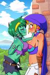  2girls blush green_skin multiple_girls rottytops shantae shantae_(series) sky_(shantae) yuri zombie 