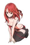  bandeau black_legwear black_shorts boots breasts choker cleavage full_body looking_at_viewer medium_breasts noraico original red_eyes red_hair seiza short_shorts shorts sitting solo string thigh_boots thighhighs tsurime v_arms 