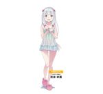  babydoll blue_eyes blush bow character_name clenched_hand copyright_name eromanga_sensei full_body hair_bow izumi_sagiri kanzaki_hiro long_hair looking_at_viewer low-tied_long_hair official_art pink_bow pink_footwear polka_dot_babydoll silver_hair slippers solo standing transparent_background twintails 