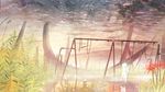  banishment chain cloud cloudy_sky commentary_request creature day fantasy flower grass highres no_humans original outdoors plant playground ruins scenery sky sunlight swing 