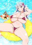  artist_name bikini breasts cameltoe covered_nipples dessert flower food hair_flower hair_ornament hairband huge_breasts ice_cream idolmaster idolmaster_(classic) jabara_tornado long_hair looking_at_viewer micro_bikini shijou_takane silver_hair skindentation solo stomach swimsuit 