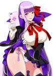  :d bb_(fate)_(all) bb_(fate/extra_ccc) black_legwear blush breasts cameltoe cellphone fate/extra fate/extra_ccc fate_(series) gloves highres komusou_(jinrikisha) large_breasts lifted_by_self long_hair looking_at_viewer open_mouth panties phone purple_eyes purple_hair side-tie_panties simple_background skirt skirt_lift smartphone smile solo striped striped_panties teeth thighhighs underwear white_background white_gloves 