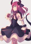  :o black_bow blue_eyes bow corset cowboy_shot elizabeth_bathory_(fate) elizabeth_bathory_(fate)_(all) fate/extra fate/extra_ccc fate_(series) horn_bow peroncho pink_hair simple_background tail wind wrist_cuffs 
