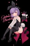  :d animal_ears ass bare_shoulders black_background black_bow black_footwear black_legwear black_leotard blush bow breasts bunny_ears bunny_tail character_name detached_collar detached_sleeves fake_animal_ears fate/grand_order fate_(series) full_body hair_bow heart helena_blavatsky_(fate/grand_order) high_heels leotard looking_at_viewer miyako_(xxxbibit) open_mouth purple_eyes purple_hair short_hair sideboob simple_background small_breasts smile solo strapless strapless_leotard tail thighhighs white_sleeves 