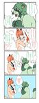  2girls artist_reuqest comic dog furry glasses green_eyes green_hair japanese multiple_girls orange_hair raccoon red_eyes tears towel translation_request 