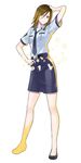  1girl bandai bare_legs blush breasts brown_hair date_makiko digimon digimon_story:_cyber_sleuth digimon_story:_cyber_sleuth_hacker&#039;s_memory female full_body long_hair medium_breasts official_art solo standing uniform 