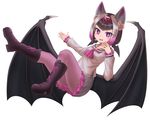  absurdres animal_ears bangs bat black_hair blunt_bangs boots common_vampire_bat_(kemono_friends) fangs fur_collar gradient_hair hair_ornament highres kakutasu_(akihiron_cactus) kemono_friends multicolored_hair open_mouth pantyhose pink_hair purple_eyes shirt skirt smile white_background wings 