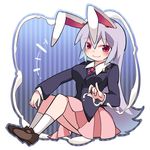  animal_ears blazer bunny_ears commentary_request crescent dress_shirt gradient_hair hammer_(sunset_beach) jacket lavender_hair loafers long_hair looking_at_viewer multicolored_hair reisen_udongein_inaba shirt shoes skirt smile solo suggestive_fluid touhou 